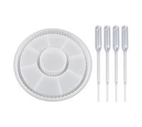 1Pc Resin Silicone Mold, 4Pcs 5Ml Dropper, Tray Silicone Mold, Round Tray Mold, Grooved Silicone Mold