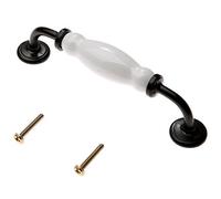 1pc Retro Ceramic Drawer Pull Handle Cabinet Kitchen Furniture Door Cupboard Knob Vintage White Black Single/Double Hole Decor(1011H 128mm)