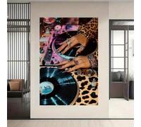 1pc Retro Music Wall Art Canvas Painting Poster-leopard Print And Vinyl Record DJ, Home Office, Bar Decoration 50x70cm No Frame