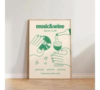 1Pc Retro Music & Wine Illustration Posters Canvas Painting Wine Hand Drawn Print Wall Art Home Kitchen Club Bar Decor A3 40X50Cm Unframed