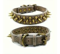 1PC Retro Punk Dog Collar - Durable Leather, Spiked & Studded, Adjustable for Secure Fit, Anti-Bite Design for Safety