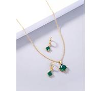 1pc Rhombus Shaped Green Cubic Zirconia Pendant Element Necklace with 1pair-Default