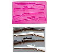 1PC Rifle Machine Gun Silicone Mold for DIY Cupcake Cake Topper Decoration Ice Cube Chocolate Pudding Crystal Handmade Ice Cream Gum Paste Jelly Shots Soap Mould Fondant Mold Desserts Candy