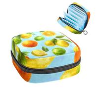 1Pc Sanitary Napkin Storage Bag, Large Sanitary Pad Organiser Reusable First Period Bag for Girls Women Ladies - 17 x 17 x 12 cm/Watercolor Lemon Lime and Orange Fruits Seamless Pattern