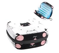 1Pc Sanitary Napkin Storage Bag, Large Sanitary Pad Organiser Reusable First Period Bag for Girls Women Ladies - 17 x 17 x 12 cm/Cute Little Animal Cat Faces