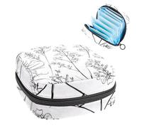 1Pc Sanitary Napkin Storage Bag, Large Sanitary Pad Organiser Reusable First Period Bag for Girls Women Ladies - 17 x 17 x 12 cm/Meadow Wild Flowers and Leaves Silhouettes