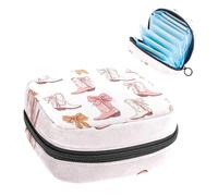 1Pc Sanitary Napkin Storage Bag, Large Sanitary Pad Organiser Reusable First Period Bag for Girls Women Ladies - 17 x 17 x 12 cm/Seamless Cowgirl Bow Knots and Cowboy Boots Pattern