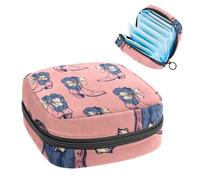1Pc Sanitary Napkin Storage Bag, Large Sanitary Pad Organiser Reusable First Period Bag for Girls Women Ladies - 17 x 17 x 12 cm/Seamless Cowboy Boots Romantic Aesthetic Pattern