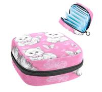 1Pc Sanitary Napkin Storage Bag, Large Sanitary Pad Organiser Reusable First Period Bag for Girls Women Ladies - 17 x 17 x 12 cm/Cute Cats with Bows and Butterfly on Pink Background
