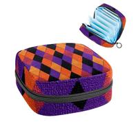 1Pc Sanitary Napkin Storage Bag, Large Sanitary Pad Organiser Reusable First Period Bag for Girls Women Ladies - 17 x 17 x 12 cm/Orange Purple and Black Halloween Argyle Texture