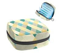 1Pc Sanitary Napkin Storage Bag, Large Sanitary Pad Organiser Reusable First Period Bag for Girls Women Ladies - 17 x 17 x 12 cm/Art Pastel Yellow Sage Green and Teal Argyle Pattern