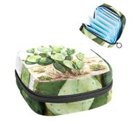 1Pc Sanitary Napkin Storage Bag, Large Sanitary Pad Organiser Reusable First Period Bag for Girls Women Ladies - 17 x 17 x 12 cm/Watercolor Cactus in The Desert