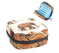 1Pc Sanitary Napkin Storage Bag, Large Sanitary Pad Organiser Reusable First Period Bag for Girls Women Ladies - 17 x 17 x 12 cm/Retro Art Indian Elephant