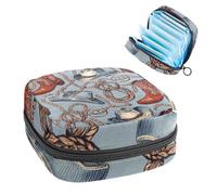 1Pc Sanitary Napkin Storage Bag, Large Sanitary Pad Organiser Reusable First Period Bag for Girls Women Ladies - 17 x 17 x 12 cm/Cowboy Hat and Horseshoe Wild West Seamless Pattern