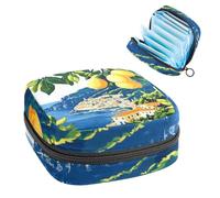 1Pc Sanitary Napkin Storage Bag, Large Sanitary Pad Organiser Reusable First Period Bag for Girls Women Ladies - 17 x 17 x 12 cm/Art Italian Summer Coast Lemon Branch