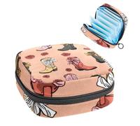 1Pc Sanitary Napkin Storage Bag, Large Sanitary Pad Organiser Reusable First Period Bag for Girls Women Ladies - 17 x 17 x 12 cm/Art Cowgirl Bow Knots and Cowboy Boots Pattern