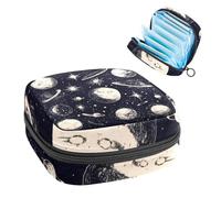 1Pc Sanitary Napkin Storage Bag, Large Sanitary Pad Organiser Reusable First Period Bag for Girls Women Ladies - 17 x 17 x 12 cm/Planets and Moons Universe