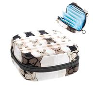 1Pc Sanitary Napkin Storage Bag, Large Sanitary Pad Organiser Reusable First Period Bag for Girls Women Ladies - 17 x 17 x 12 cm/Cute French Bulldog on Plaid Background