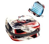 1Pc Sanitary Napkin Storage Bag, Large Sanitary Pad Organiser Reusable First Period Bag for Girls Women Ladies - 17 x 17 x 12 cm/Retro Speeding Racing Car with Checkered Flag