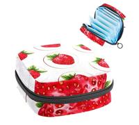 1Pc Sanitary Napkin Storage Bag, Large Sanitary Pad Organiser Reusable First Period Bag for Girls Women Ladies - 17 x 17 x 12 cm/Strawberries Watercolor Pattern