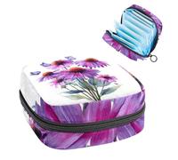 1Pc Sanitary Napkin Storage Bag, Large Sanitary Pad Organiser Reusable First Period Bag for Girls Women Ladies - 17 x 17 x 12 cm/Meadow Purple Flowers and Butterflies