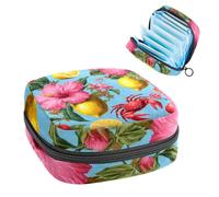 1Pc Sanitary Napkin Storage Bag, Large Sanitary Pad Organiser Reusable First Period Bag for Girls Women Ladies - 17 x 17 x 12 cm/Tropical Fruit Lemon Hibiscus Flower Crab