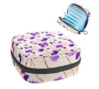 1Pc Sanitary Napkin Storage Bag, Large Sanitary Pad Organiser Reusable First Period Bag for Girls Women Ladies - 17 x 17 x 12 cm/Watercolor Purple Wildflower on a Cream Background