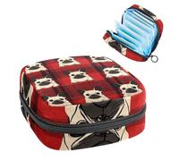 1Pc Sanitary Napkin Storage Bag, Large Sanitary Pad Organiser Reusable First Period Bag for Girls Women Ladies - 17 x 17 x 12 cm/Puppy French Bulldog on Red Plaid Background