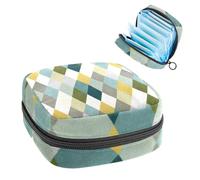 1Pc Sanitary Napkin Storage Bag, Large Sanitary Pad Organiser Reusable First Period Bag for Girls Women Ladies - 17 x 17 x 12 cm/Elegant Yellow Sage Green and Teal Argyle Pattern