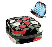 1Pc Sanitary Napkin Storage Bag, Large Sanitary Pad Organiser Reusable First Period Bag for Girls Women Ladies - 17 x 17 x 12 cm/Garden Fruit Strawberries Leaves and Flowers
