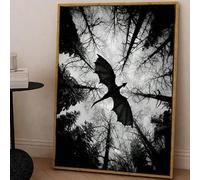 1pc/Set Dark Fantasy Dragon Flying Art Canvas Posters And Prints, Monochrome Forest Scene Canvas Wall Arts,Wall Painting(80x110cm/Frameless)