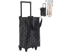 1PC Shopping Bag on Wheels, Waterproof Foldable Shopping Trolley, Portable Reusable Trolley Bags with Telescopic Handle, Black Diamond Pattern.
