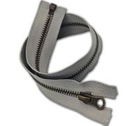 1pc Silver Metal Zip 55cm Size #5| Heavy-Duty Open-End Zipper 21.6” Long | Antique Brass Teeth One-Way, Single Slider | for Jacket Repairs, Denim, Leather, Bags, DIY Sewing Projects
