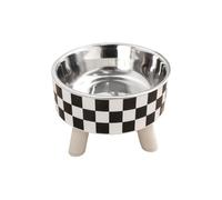 1PC Simple Polka-Dot Plaid Stainless Steel Pet High Bowl Easy To Clean Water Bowl Cat And Dog Feeding Bowl(Black)