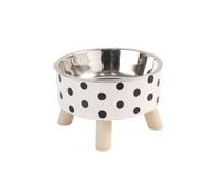 1PC Simple Polka-Dot Plaid Stainless Steel Pet High Bowl Easy To Clean Water Bowl Cat And Dog Feeding Bowl(White)