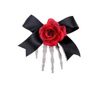 1pc Skeleton Hand Hair Clip With Rose Bows For Halloween Costume Parties Punk Haunted Theme Accessories Skeleton Hand Hairpin For Costume