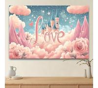 1pc Sky City Wedding Background - Elegant "Love" Castle and Rose Party Banner Suitable for Birthdays Festivals PartiesL