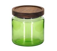 1Pc Smooth surface Style Vintage Glass Candy Jar with Solid Wood Lid, Kitchen Storage Canister for Sugar, Coffee, Tea, Cookies, Bath Salt - Decorative Mason Jar for Pantry & Counter (1, Green, 17oz)