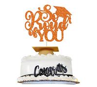 1Pc So Proud of You Cake Topper with Gold Glitter Diploma Graduation Cap Cake Pick Congrats Class of 2023 Cake Decorations for 2023 Graduation Theme High School Boys Girls Supplies Orange