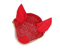 1pc Soft Cotton Hand Crochet Breathable Fly Veil with Ears for Horse Red for Horse