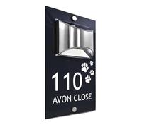 1pc Solar Eco-Friendly House Number Engraved Solid Wood Plaque Dog Paw Print Design Villa/Homestay/Street Address Sign(Style 1,15x25cm(6x10inch))