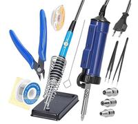 1pc Solder Sucker with 3Nozzles PortableElectric Solder Tin Sucker,AutomaticDesoldering Pump Vacuum 110V30W Electric Desoldering(Blue EU SET2)