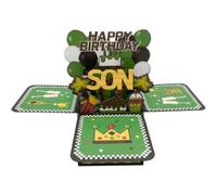 1Pc Son Birthday Card 3D Pop Up Happy Birthday Card for Son Pop Up Gaming Themed Birthday Cards for Sons 3D Popup Greeting Cards Gift from Parent (Green-Son)