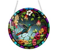 1PC Stained Glass Suncatchers 6 Inch Hummingbirds and Flowers Stained Glass Window Hanging, Colorful Suncatchers Ornament Decoration for Office Porch Balcony.