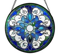 1PC Stained Glass Window Hanging, 6.3'' Hand-Painted Boho Stained Glass with Chain, Modern and Simple Stained Glass Suncatchers for Windows, Doors, Porches and Walls
