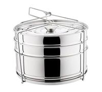 1PC Steam Pot with Lid, Stainless Steel Steam Basket Large Capacity Stackable Round Food Pan for Vegetable, Soups, Sauce, Seafood, Stews and Pasta, 2 Tier