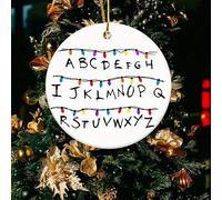 1Pc Stranger Inspired Things Hanging Ornament, Single-Side Printed Alphabet Ceramic Pendant, Festive Xmas Tree Decor, Holiday Party Cute Christmas Decoration