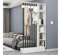 1pc Stylish Wood Room Divider Bookshelf with Coat Rack - Multifunctional Freestanding Privacy Screen & Storage Cabinet(White+black 39.3x9.4x79.5in)