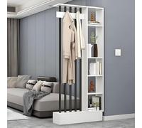 1pc Stylish Wood Room Divider Bookshelf with Coat Rack - Multifunctional Freestanding Privacy Screen & Storage Cabinet(White+black 31.4x9.4x79.5in)