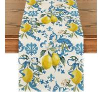 1PC Summer Lemon Table Runner, 33x183cm Rustic Farmhouse Kitchen Dining Table Decor, Polyester Linen Tablecloth for Home, Party, Wedding, Holiday (Lemon Print)